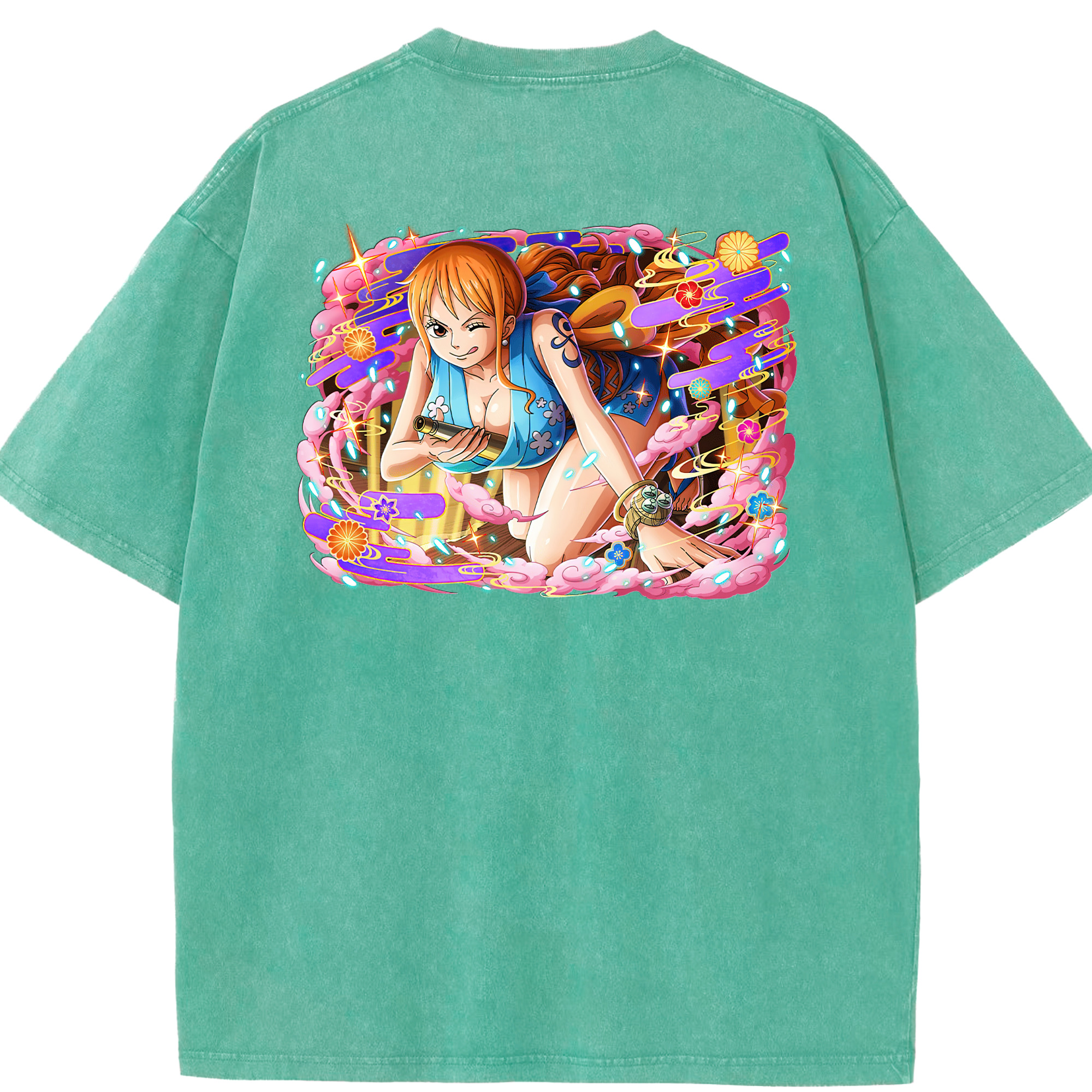 ワンピース ナミ ONE PIECE Nami 綿100% ヴィンテージ風 半袖Tシャツ（背面プリント）